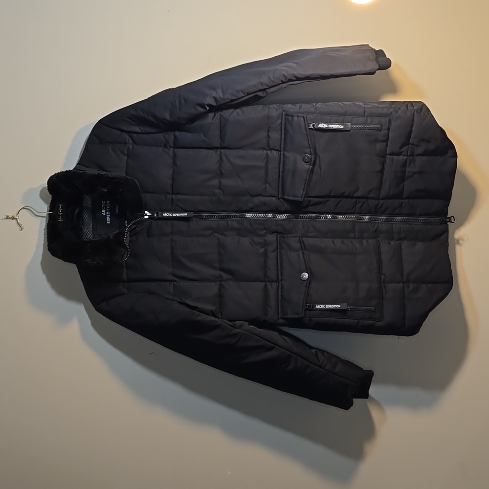 Womens Black Arctic Expedition Zip Up Winter Puffer Coat Extra Buttons Size XS